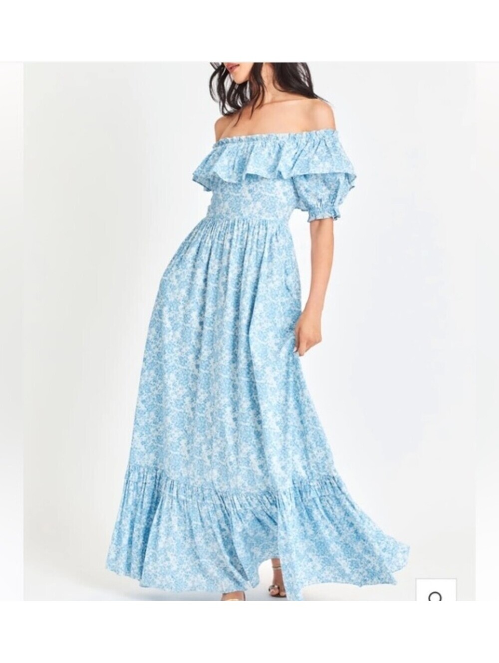 Loveshackfancy Tara Maxi Dress Women's Sz 12 Blue White Floral RARE Cottagecore